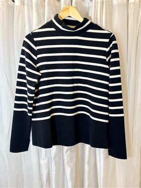 SPANX Black and White Striped Mock Turtleneck